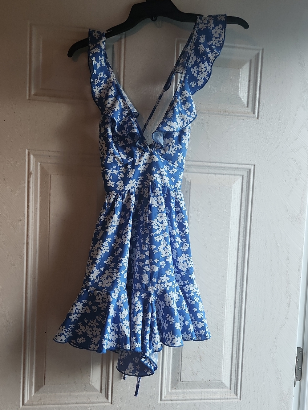 Blue Floral Ruffle V-Neck Sundress
